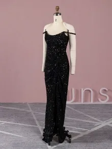 Lunss duplicated black glitter dress