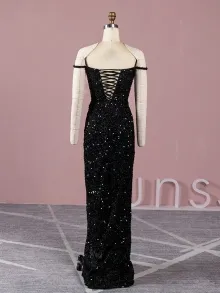 black glitter sheath dress