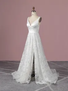 Lunss satin top lace skirt wedding dress