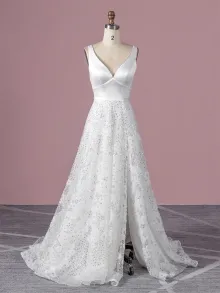 satin top lace skirt wedding dress