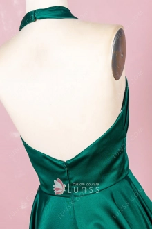 low back dark green dress