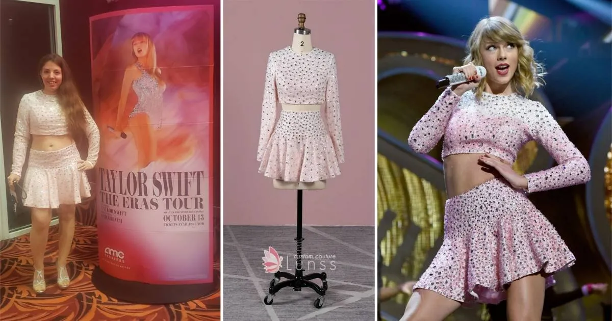 Taylor Swift pink crop top beaded two piece dress