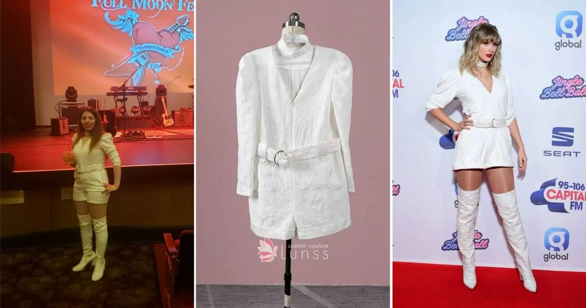 replicated Taylor Swift white sequinned playsuit romper