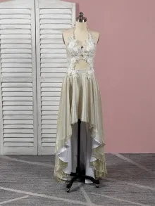 shimmering golden summer wedding dress