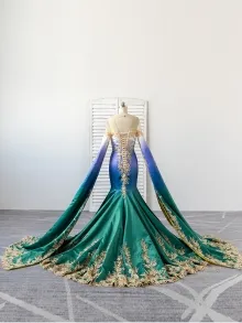 Lunss ombre dress with gold embroidery