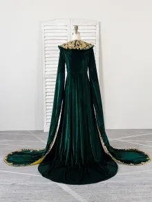 green velvet dress with gold embroidery