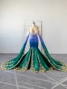 ombre dress with gold embroidery