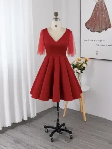 Lunss tailored red glittery birthday dress