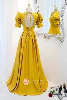 balloon sleeve mango satin gown