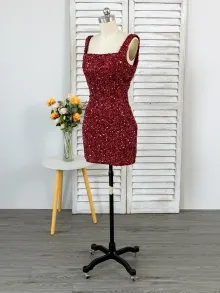 burgandy beading cocktail dress