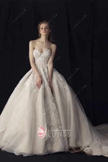 strapless sweetheart princess lace ball gown bridal dress