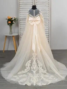 champagne flower girl dress with a train