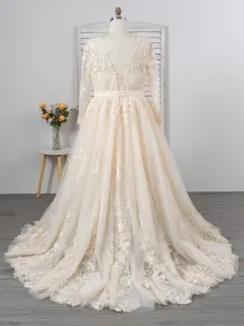 custom made champagne wedding dress