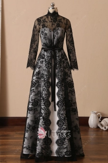 black lace overlay white satin inner long bridal dress