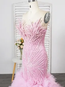 Lunss pink fabric prom dress