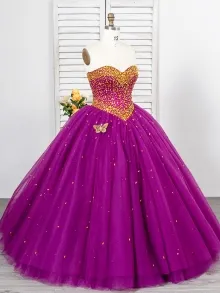 Lunss custom gold jeweled basque waist prom dress