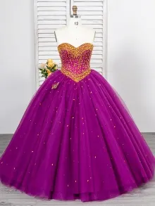 Lunss custom gold jeweled purple prom dress