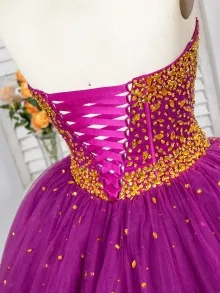 gold jeweled lace up back prom dress