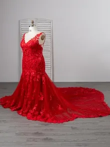Lunss custom made red wedding dress