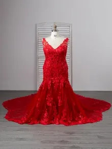 Lunss red wedding dress