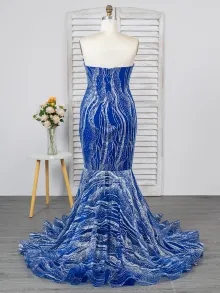 Lunss custom made glitter blue prom dress