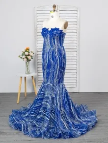 Lunss duplicated glitter blue prom dress