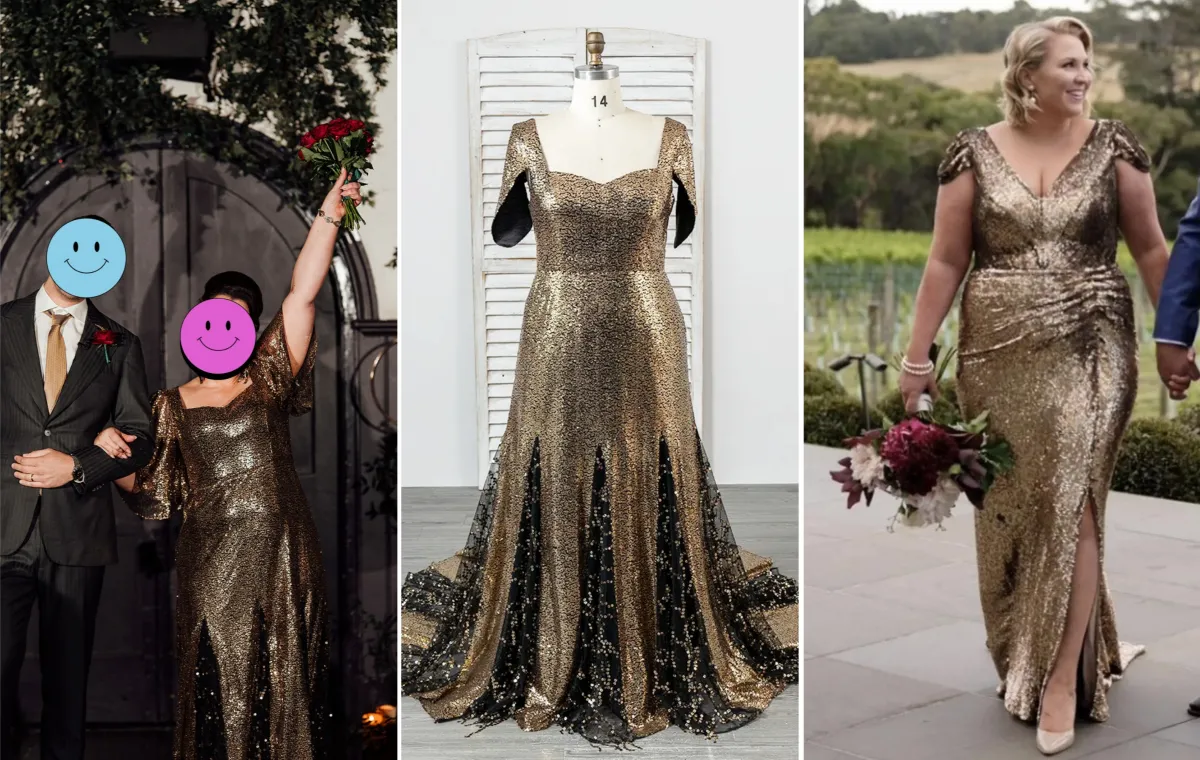 custom made gold sequin dress for a birthday bride