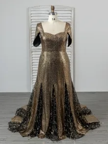custom made gold sequin wedding dress