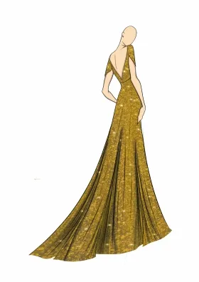 sketch for the gold sequin wedding dress