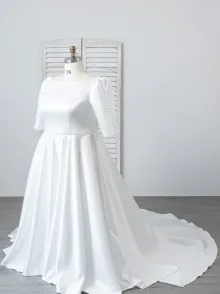 custom satin wedding dress with quarter sleeves