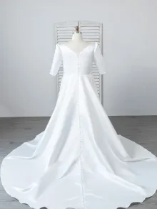 custom white satin wedding dress