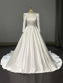 satin wedding dress with quarter sleeves