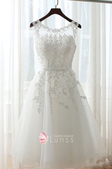 beaded leaf shape lace white short dress