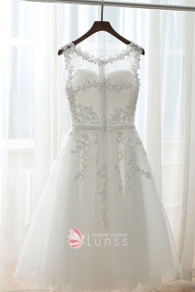 beaded white lace and tulle short homecoming dress