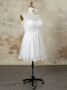 custom made off white beaded lace short wedding dress