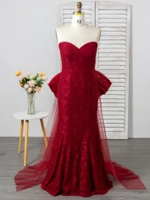 burgundy lace prom dress