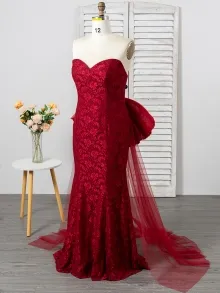strapless burgundy lace dress
