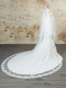 Lunss custom mermaid wedding dress with a veil