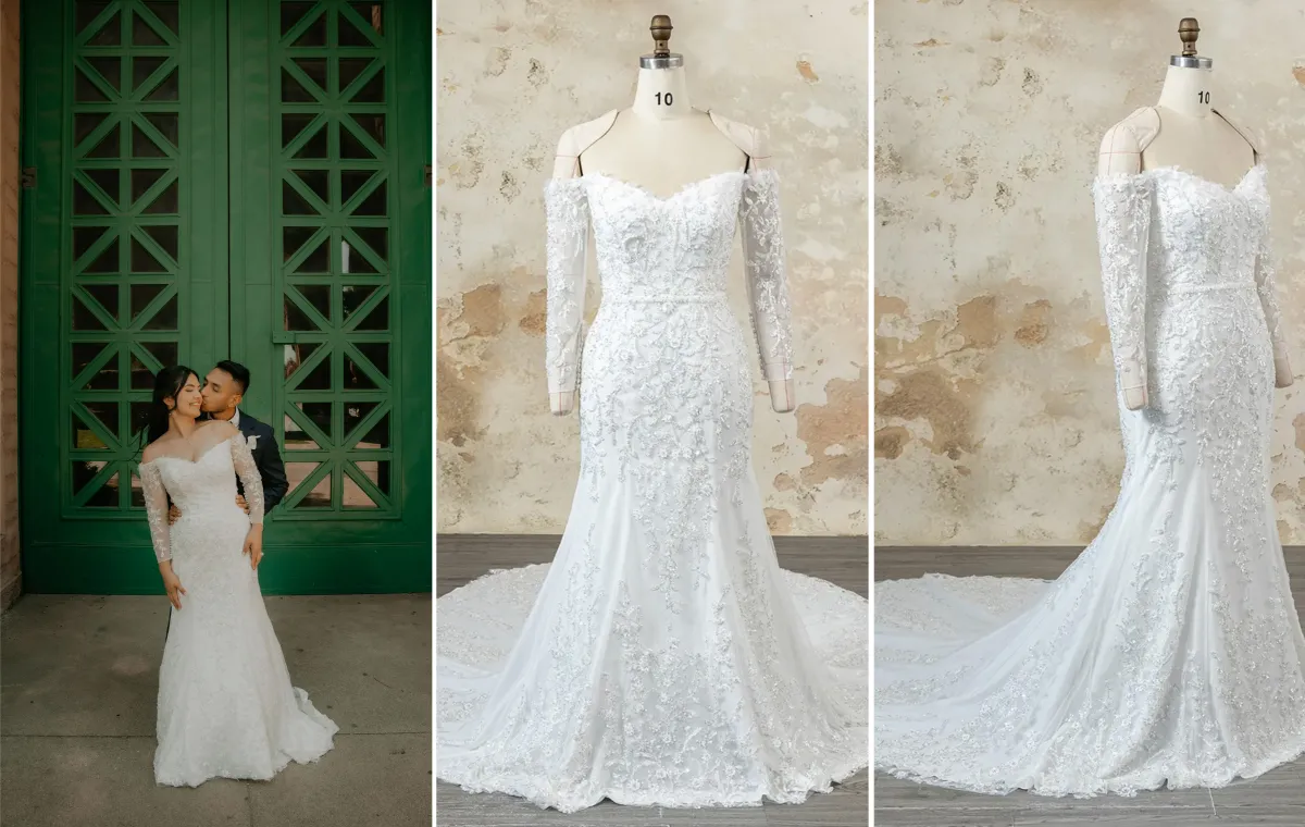 custom made 3D floral structured mermaid wedding gown