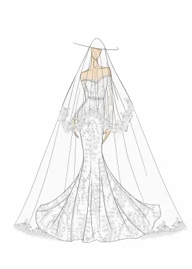 sketch 1 of the 3D floral mermaid wedding gown