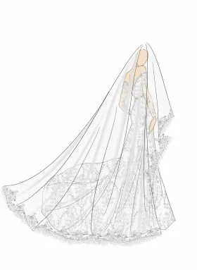 sketch 2 of the 3D floral mermaid wedding gown