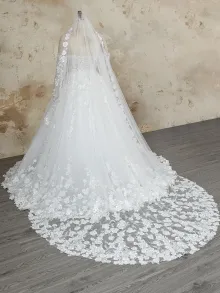 corset back custom wedding dress with a veil