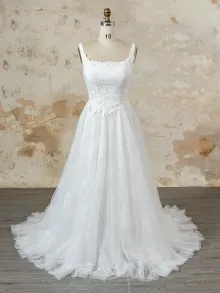 Lunss square neck basque waist lace wedding dress