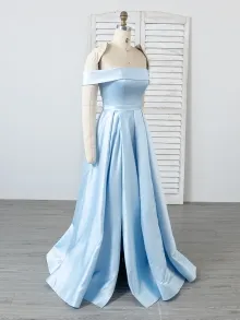Lunss off shoulder sky blue dress