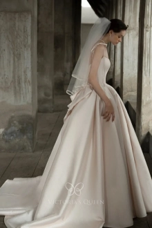 ivory satin wedding ball gown with a bow ivory satin wedding ball gown with a bow