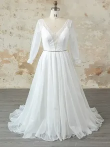 Lunss ivory sparkly A line wedding dress