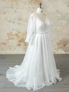 custom made ivory sparkly A line wedding dress