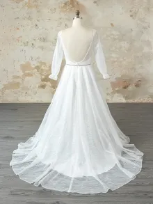 open back ivory sparkly A line wedding dress