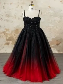 beaded black and red ball gown
