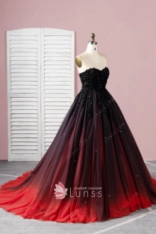 black to red tulle ombre ball gown